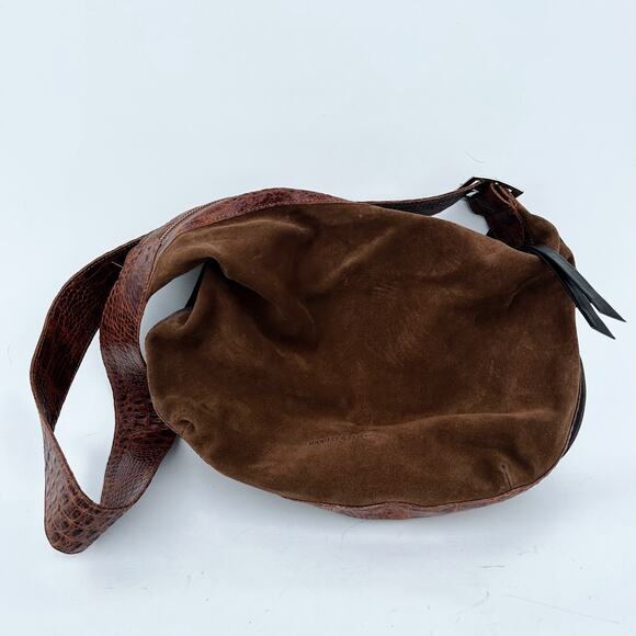 Daniella Lehavi Nevada Hobo Purse Suede Croc Shoulder Bag Suede Leather Camel - Picture 6 of 16